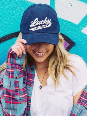 Lucky Brand Navy Blue Embroidered Baseball Cap Hat EST 1990 Strapback NWT